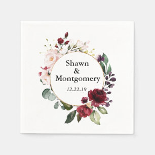 Burgundy and Blush Rose Wedding Cocktail Napkins