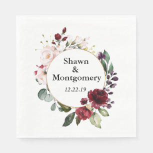 Burgundy and Blush Rose Wedding Luncheon Napkins