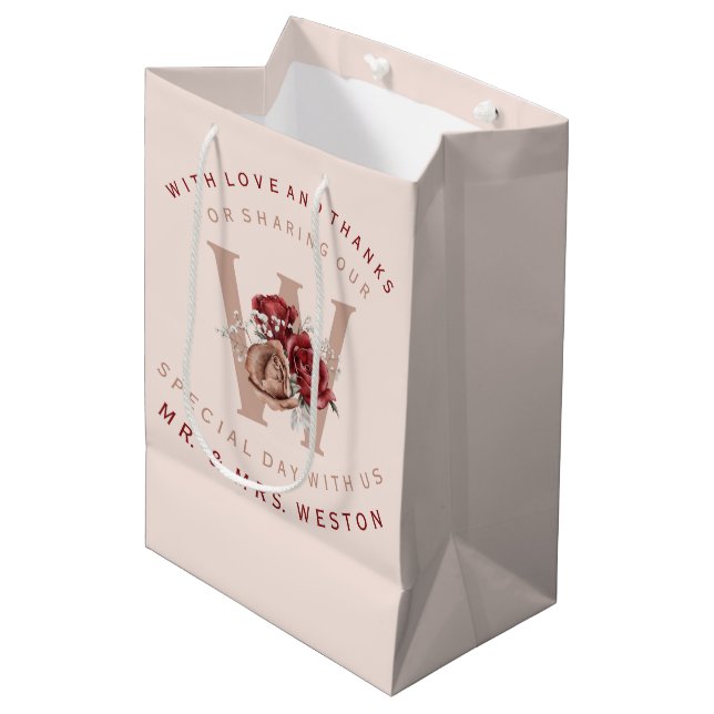 Burgundy and Blush Roses Thank You  Medium Gift Bag (Front Angled)