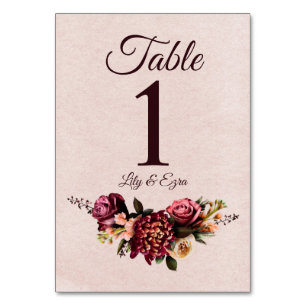 Burgundy and Blush Table Number