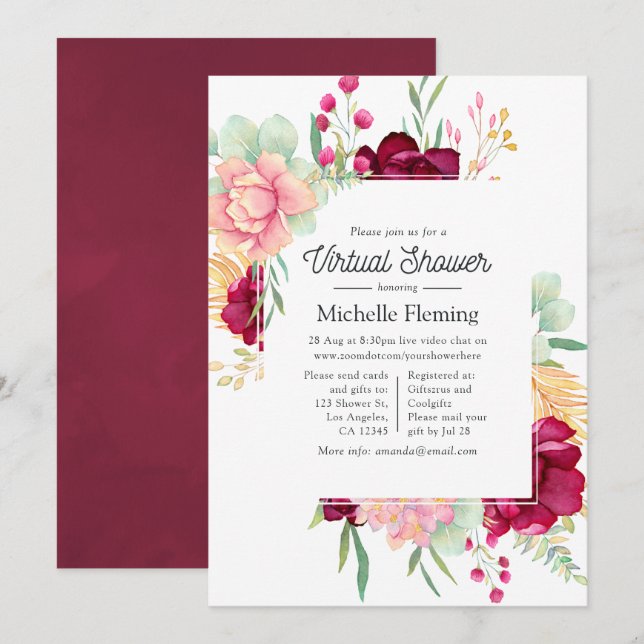 Burgundy and Blush Virtual Shower Invitation (Front/Back)