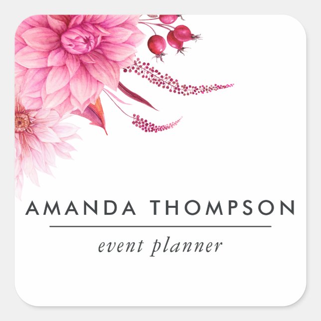 Burgundy and Blush Watercolor Floral Square Sticker (Front)