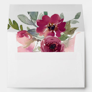 Burgundy and blush watercolour roses wedding envelope