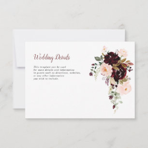 burgundy and blush wedding details card