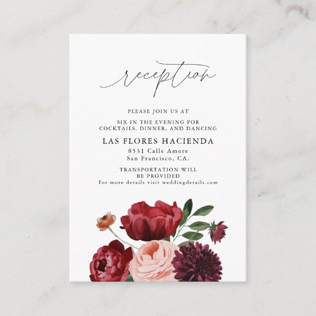 Burgundy and Blush Wedding Reception Enclosure Card (Front)