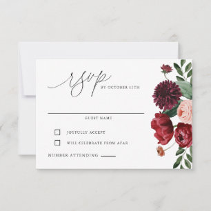 Burgundy and Blush Wedding RSVP Card