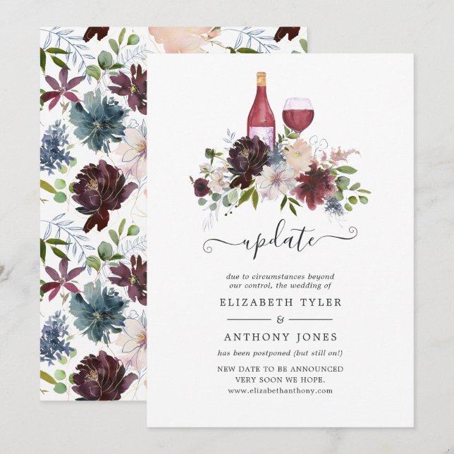 Burgundy and Blush Wine Tasting Wedding Update Invitation (Front/Back)