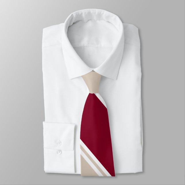 Burgundy and Champagne-Coloured Diagonally-Striped Tie (Tied)