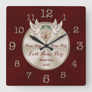 Burgundy and Champagne Wedding Colors Wedding Square Wall Clock