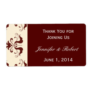 Burgundy and Cream Damask Water Bottle Label