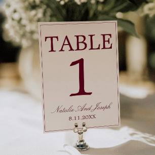 Burgundy And Cream Old Money Wedding Table Number