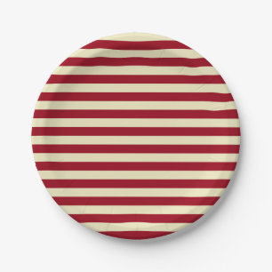 Burgundy and Cream Stripes Paper Plate
