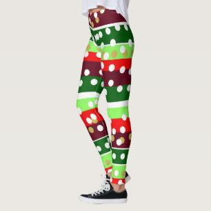 Burgundy and Emerald Golden Polka Dots Christmas Leggings