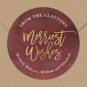 Burgundy and Faux Foil Merriest Gift Tag Stickers