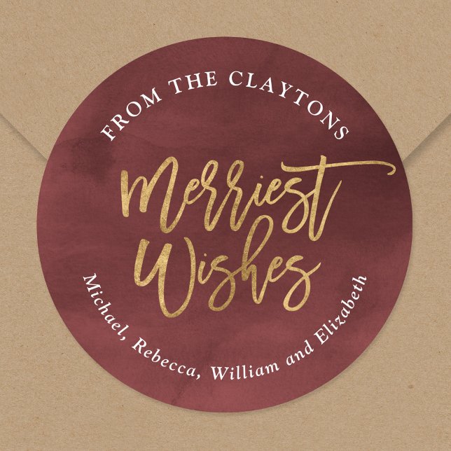 Burgundy and Faux Foil Merriest Gift Tag Stickers (Creator Uploaded)