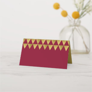 Burgundy and Faux Gold Triangle Geometric Pattern Place Card