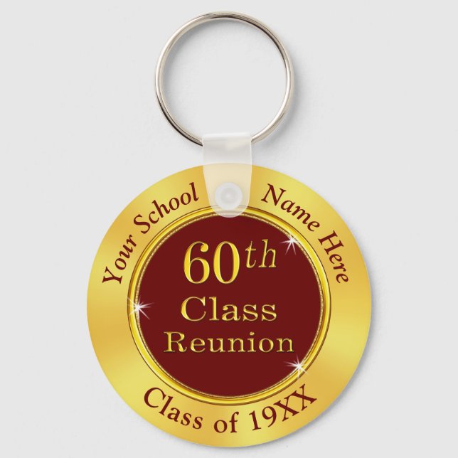 Burgundy and Gold, 60th Class Reunion Favours Keychain (Front)