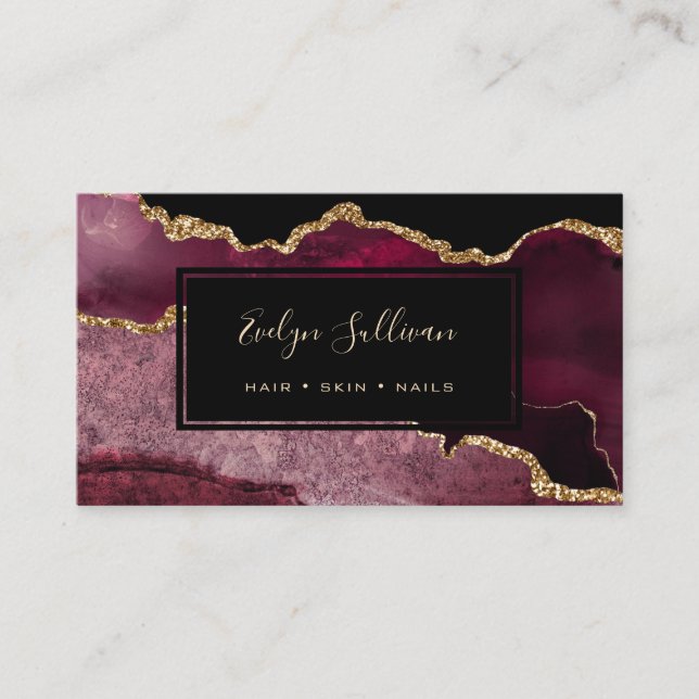 burgundy and gold agate business card (Front)