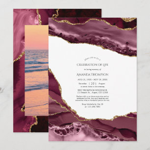 Burgundy and Gold Agate Celebration of Life Invitation