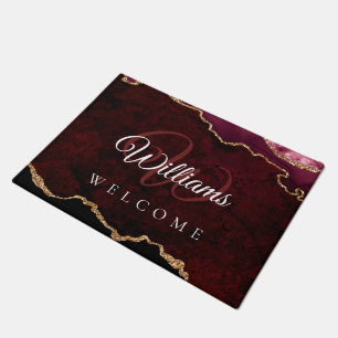 burgundy and gold agate monogram home doormat 