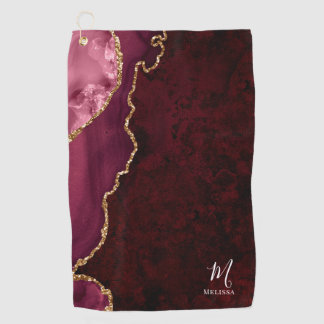 burgundy and gold agate monogrammed golf towel