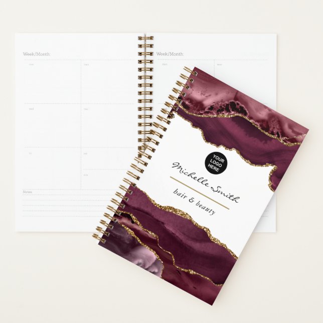Burgundy and Gold Agate Precious Stone Business Planner (Display)