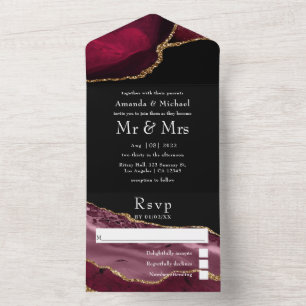Burgundy and Gold Agate Wedding All In One Invitat Invitation