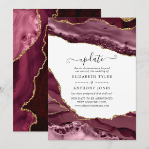 Burgundy and Gold Agate Wedding Update Invitation