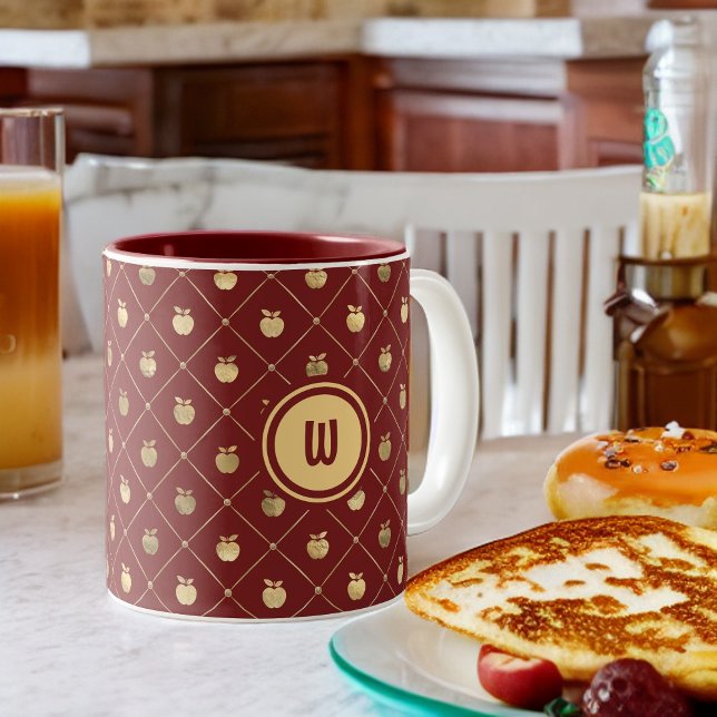 Burgundy and Gold Apple Pattern Two-Tone Coffee Mug (Creator Uploaded)