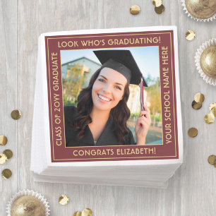 Burgundy and Gold Border Graduation Party Photo Napkin