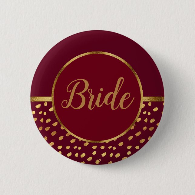 Burgundy and Gold Bride Wedding Button (Front)