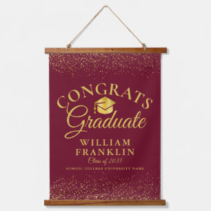 Burgundy And Gold Congrats Graduate Graduation Hanging Tapestry