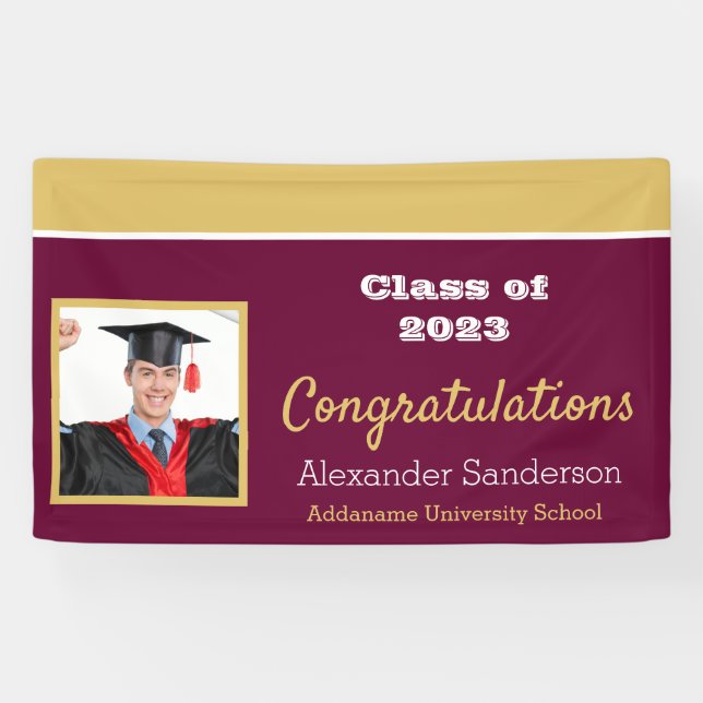 Burgundy and Gold Congratulation Graduation Banner (Horizontal)