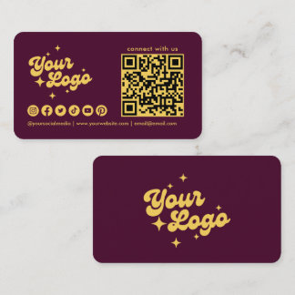 Burgundy And Gold Connect With Us Logo Qr Code Business Card