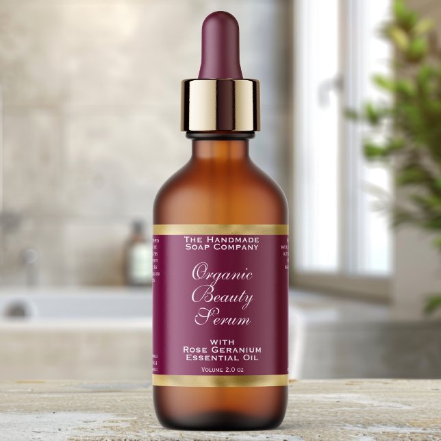 Burgundy and Gold Cosmetics Dropper Bottle Label (Créateur téléchargé)