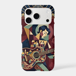 Burgundy and Gold Cubist Guitar Player