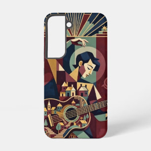 Burgundy and Gold Cubist Guitar Player  Samsung Galaxy Case