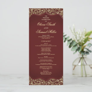 Burgundy And Gold Damask Wedding Program