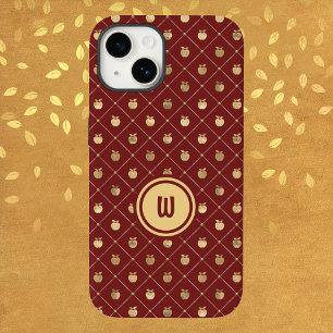 Burgundy and Gold Diagonal Apple Pattern Case-Mate iPhone 14 Case
