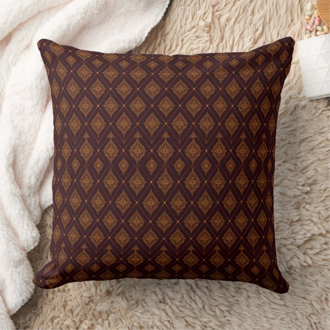 Burgundy and gold diamond pattern throw pillow (Blanket)
