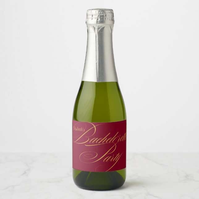 Burgundy and Gold Elegant Typography Sparkling Wine Label (Front)