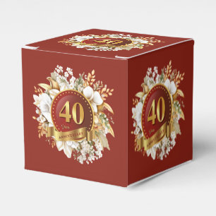 Burgundy And Gold Floral 40th Wedding Anniversary  Favor Box