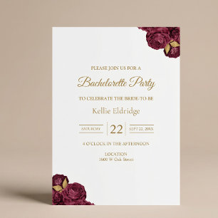 Burgundy And Gold Floral Bachelorette Party Invitation