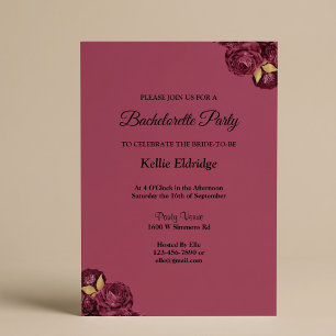 Burgundy And Gold Floral Bachelorette Party Invitation