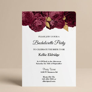 Burgundy And Gold Floral Bachelorette Party Invitation
