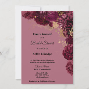 Burgundy And Gold Floral Bridal Shower Invitation