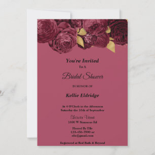 Burgundy And Gold Floral Bridal Shower Invitation