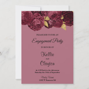 Burgundy And Gold Floral Engagement Party Invitation