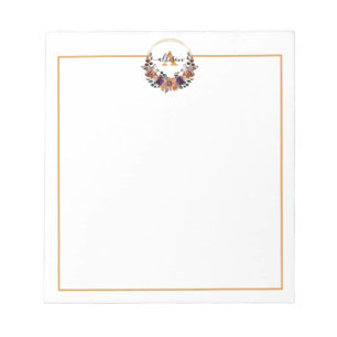 Burgundy and gold floral frame personalized   notepad