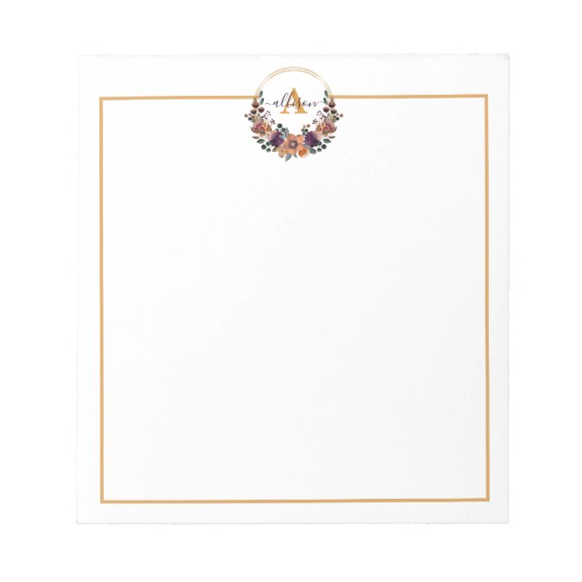 Burgundy and gold floral frame personalized   notepad (Front)